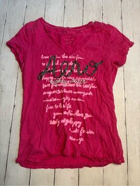 Aeropostale Hot Pink V-Neck Script Logo Tee